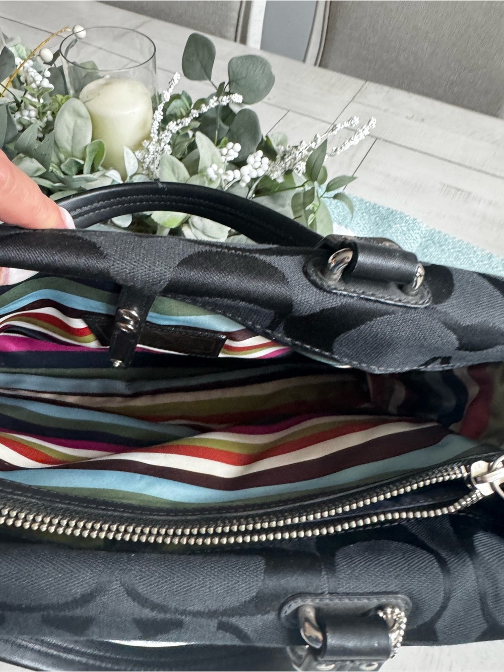 Coach Black Signature Canvas Satchel with Turnlock Pockets - Picture 2 of 4